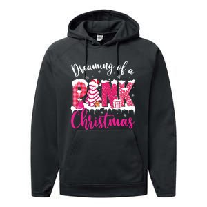 Dreaming Of A Pink Christmas Tree Cakes Xmas Holiday Pajamas Performance Fleece Hoodie