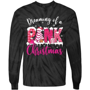 Dreaming Of A Pink Christmas Tree Cakes Xmas Holiday Pajamas Tie-Dye Long Sleeve Shirt