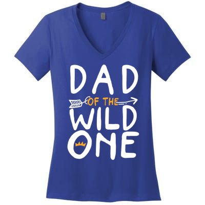 Dad Of A Wild One Funny 1st Birthday First Family Party Funny Gift Women's V-Neck T-Shirt