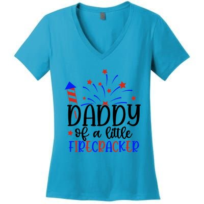 Daddy Of A Little Firecracker Patriotic Fourth Of July Funny Gift Women's V-Neck T-Shirt