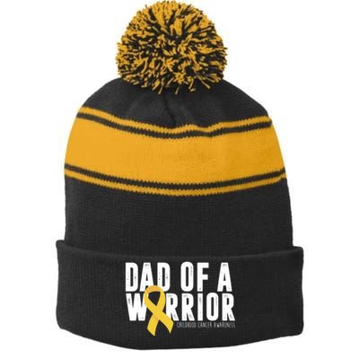 Dad Of A Warrior Childhood Cancer Awareness Stripe Pom Pom Beanie