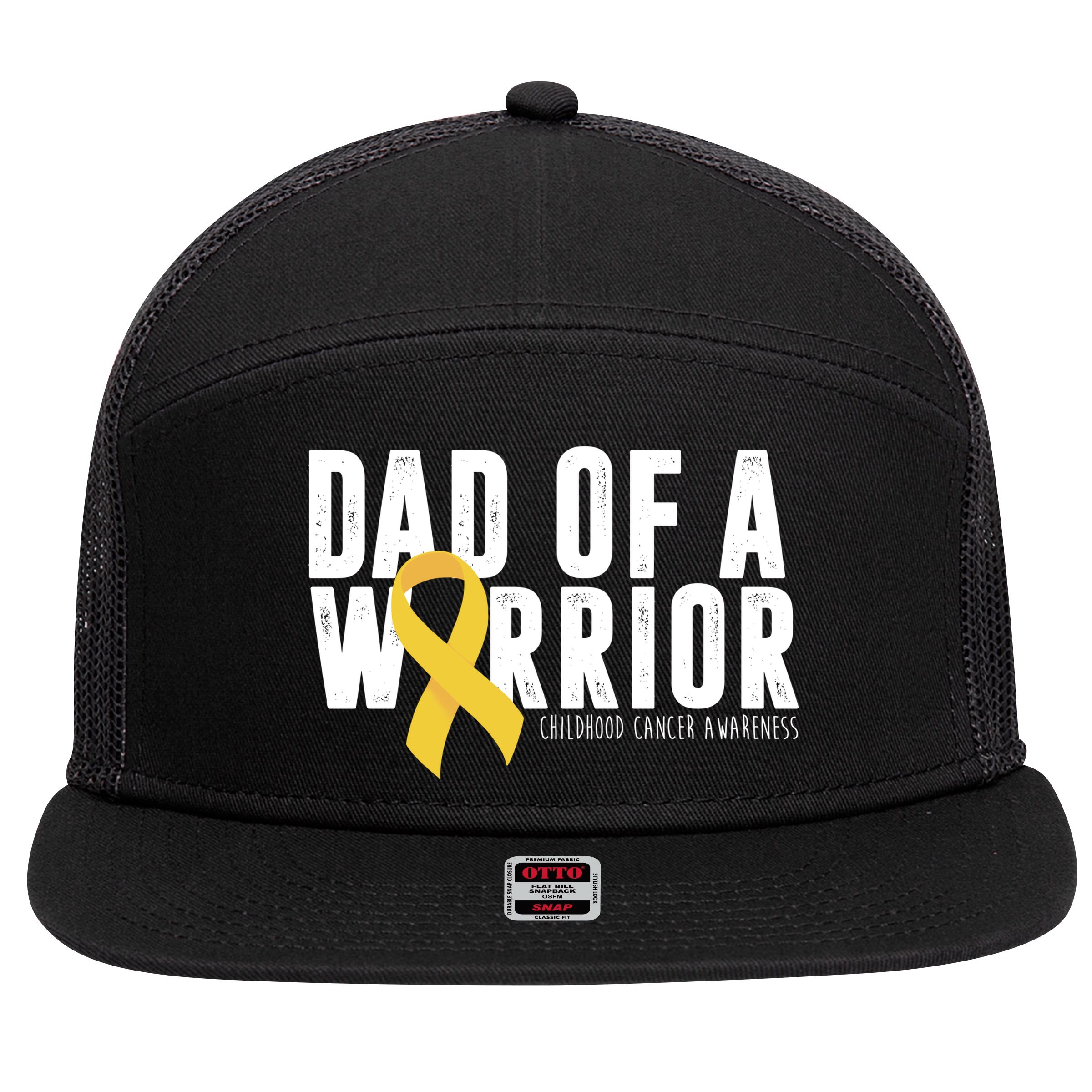 Dad Of A Warrior Childhood Cancer Awareness 7 Panel Mesh Trucker Snapback Hat