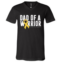 Dad Of A Warrior Childhood Cancer Awareness V-Neck T-Shirt