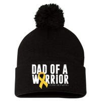 Dad Of A Warrior Childhood Cancer Awareness Pom Pom 12in Knit Beanie