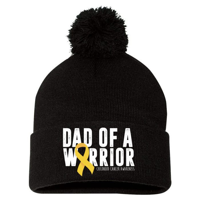 Dad Of A Warrior Childhood Cancer Awareness Pom Pom 12in Knit Beanie