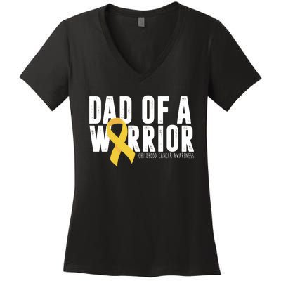 Dad Of A Warrior Childhood Cancer Awareness Women's V-Neck T-Shirt