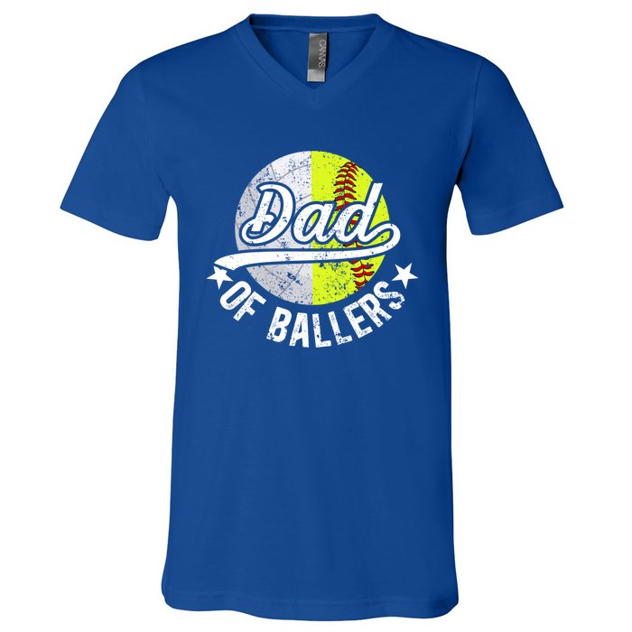 Dad Of Ballers Proud Volleyball Softball Dad Gift V-Neck T-Shirt