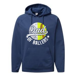 Dad Of Ballers Proud Volleyball Softball Dad Gift Performance Fleece Hoodie