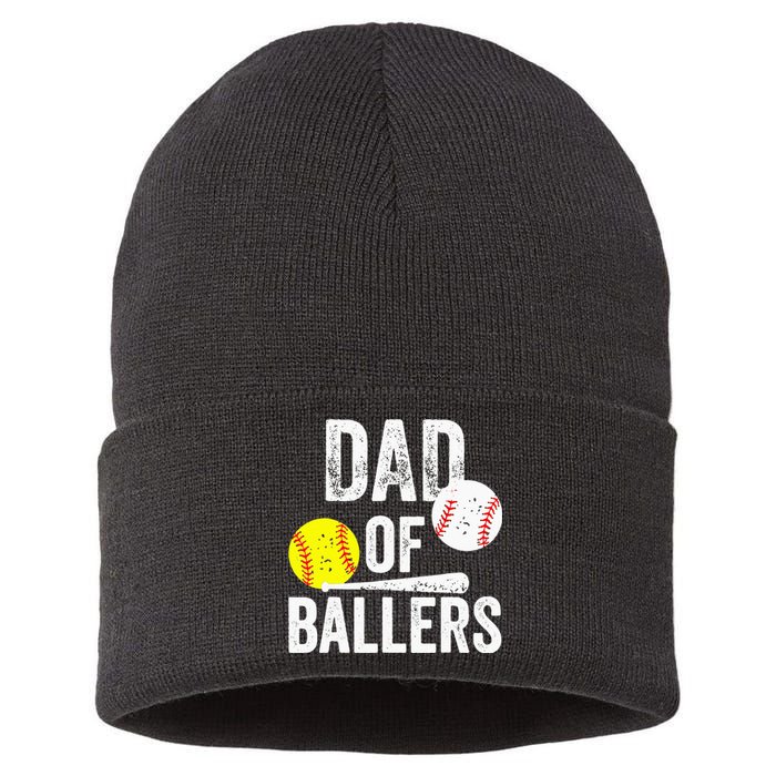 Dad Of Ballers Softball Baseball Player Dad Father's Day Sustainable Knit Beanie