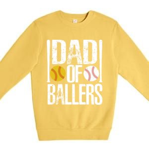 Dad Of Ballers Funny Dad Of Baseball And Softball Player Funny Gift Premium Crewneck Sweatshirt