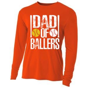 Dad Of Ballers Funny Dad Of Baseball And Softball Player Funny Gift Cooling Performance Long Sleeve Crew