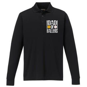 Dad Of Ballers Funny Dad Of Baseball And Softball Player Funny Gift Performance Long Sleeve Polo