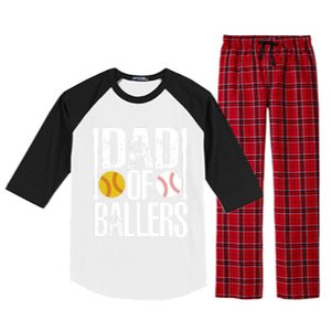 Dad Of Ballers Funny Dad Of Baseball And Softball Player Funny Gift Raglan Sleeve Pajama Set