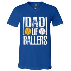 Dad Of Ballers Funny Dad Of Baseball And Softball Player Funny Gift V-Neck T-Shirt