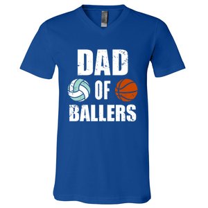 Dad Of Ballers Funny Volleyball Basketball Dad Cute Gift V-Neck T-Shirt