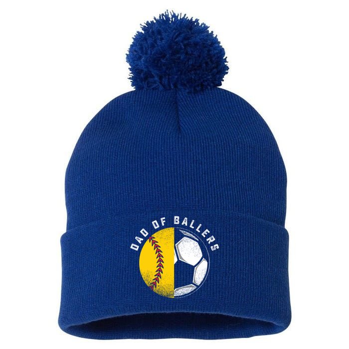 Dad Of Ballers Father Son Softball Soccer Player Coach Gift Great Gift Pom Pom 12in Knit Beanie