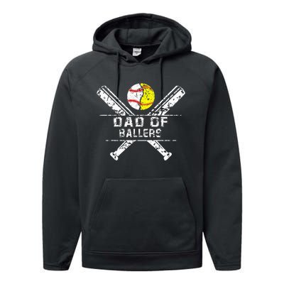 Dad Of Ballers Baseball Dad Softball Dad Fathers Day Performance Fleece Hoodie