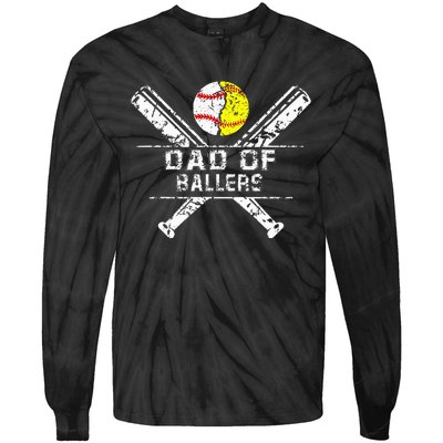 Dad Of Ballers Baseball Dad Softball Dad Fathers Day Tie-Dye Long Sleeve Shirt