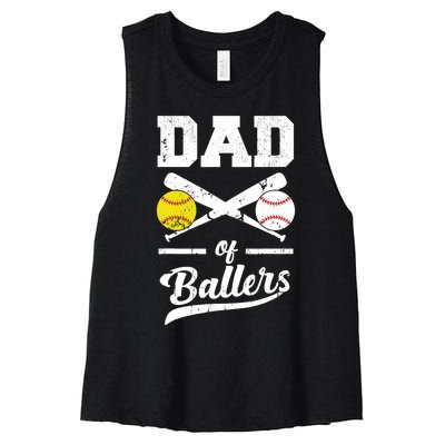 Dad of Ballers Dad of Baseball And Softball Player For Dad Women's Racerback Cropped Tank