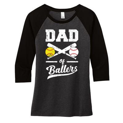 Dad of Ballers Dad of Baseball And Softball Player For Dad Women's Tri-Blend 3/4-Sleeve Raglan Shirt