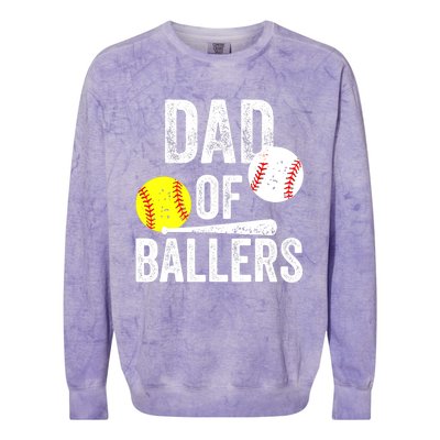 Dad of Ballers Funny Dad of Baseball and Softball Player Colorblast Crewneck Sweatshirt