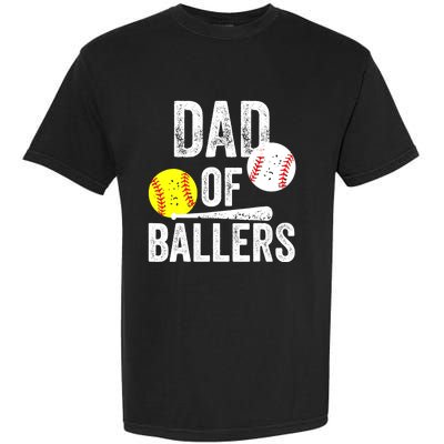 Dad of Ballers Funny Dad of Baseball and Softball Player Garment-Dyed Heavyweight T-Shirt