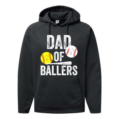 Dad of Ballers Funny Dad of Baseball and Softball Player Performance Fleece Hoodie