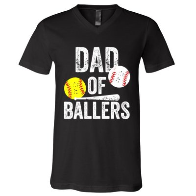 Dad of Ballers Funny Dad of Baseball and Softball Player V-Neck T-Shirt