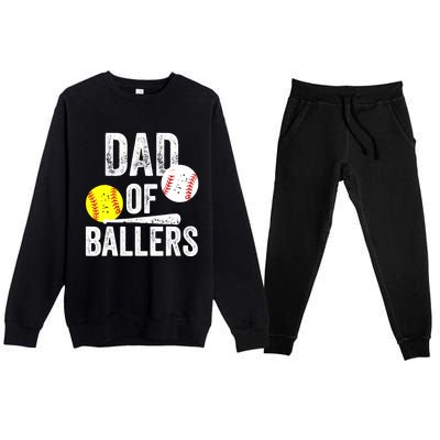 Dad of Ballers Funny Dad of Baseball and Softball Player Premium Crewneck Sweatsuit Set