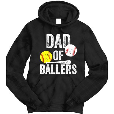 Dad of Ballers Funny Dad of Baseball and Softball Player Tie Dye Hoodie