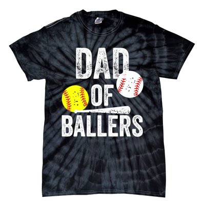 Dad of Ballers Funny Dad of Baseball and Softball Player Tie-Dye T-Shirt