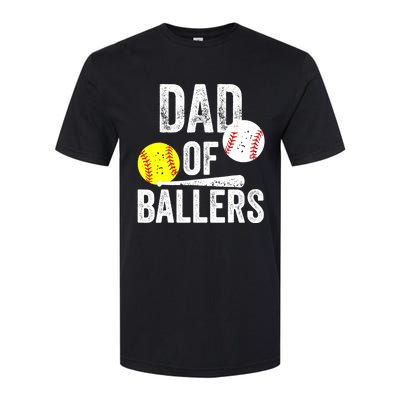 Dad of Ballers Funny Dad of Baseball and Softball Player Softstyle CVC T-Shirt