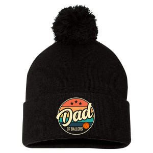 Dad Of Ballers Basketball Retro Basketball Dad Pom Pom 12in Knit Beanie