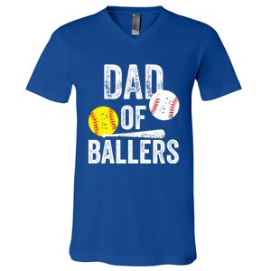 Dad Of Ballers Funny Dad Of Baseball And Softball Player Funny Gift V-Neck T-Shirt