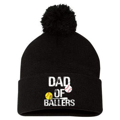 Dad of Ballers Dad of Baseball And Softball Player For Dad Pom Pom 12in Knit Beanie