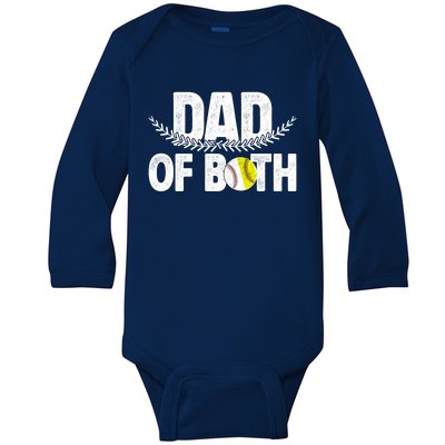 Dad Of Both Baseball Softball Dad Of Ballers Great Gift Baby Long Sleeve Bodysuit