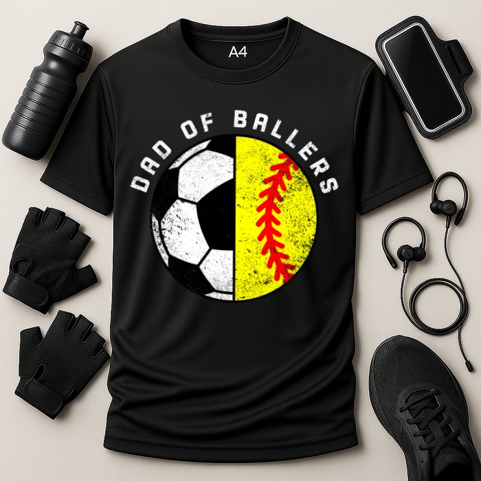 Dad Of Ballers Funny Soccer Softball Dad Gift Cooling Performance Crew T-Shirt