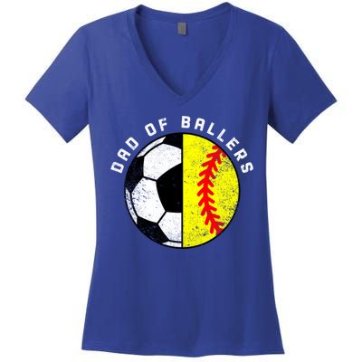 Dad Of Ballers Funny Soccer Softball Dad Gift Women's V-Neck T-Shirt