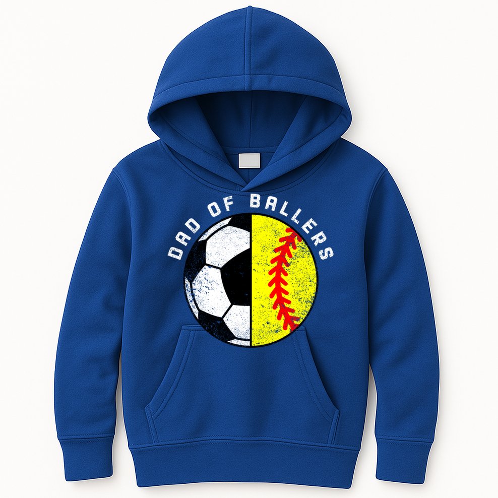 Dad Of Ballers Funny Soccer Softball Dad Gift Kids Hoodie