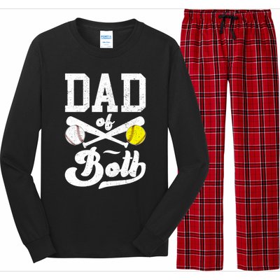 Dad Of Both Proud Softball Baseball Dad Gift Long Sleeve Pajama Set