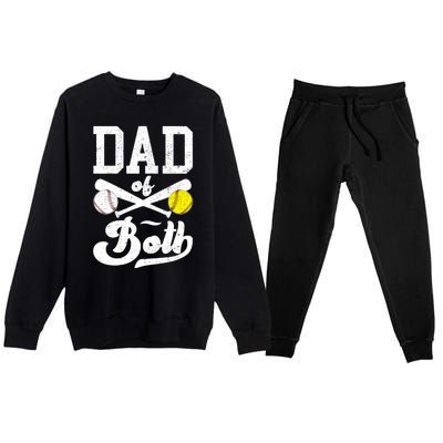 Dad Of Both Proud Softball Baseball Dad Gift Premium Crewneck Sweatsuit Set