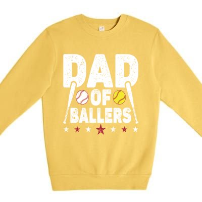 Dad Of Ballers Funny Softball Dad Baseball Dad Cool Gift Premium Crewneck Sweatshirt