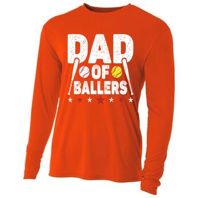 Dad Of Ballers Funny Softball Dad Baseball Dad Cool Gift Cooling Performance Long Sleeve Crew