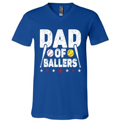 Dad Of Ballers Funny Softball Dad Baseball Dad Cool Gift V-Neck T-Shirt