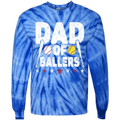 Dad Of Ballers Funny Softball Dad Baseball Dad Cool Gift Tie-Dye Long Sleeve Shirt