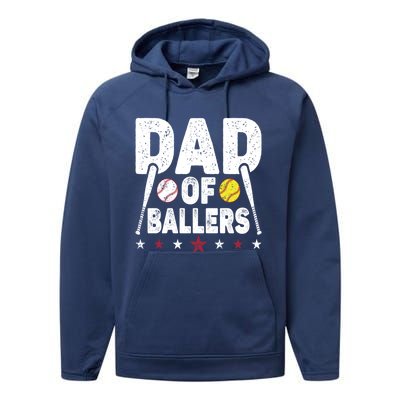 Dad Of Ballers Funny Softball Dad Baseball Dad Cool Gift Performance Fleece Hoodie