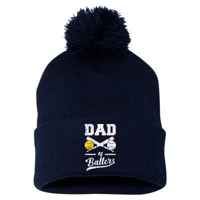 Dad Of Ballers Dad Of Baseball And Softball Player For Dad Pom Pom 12in Knit Beanie