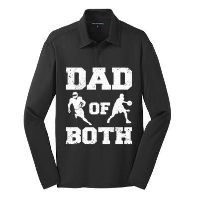 Dad Of Both Funny Football Basketball Dad Silk Touch Performance Long Sleeve Polo