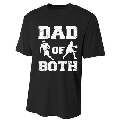 Dad Of Both Funny Football Basketball Dad Performance Sprint T-Shirt