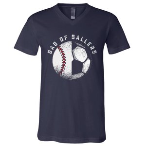 Dad Of Ballers Father Son Soccer Baseball Player Coach Gift V-Neck T-Shirt